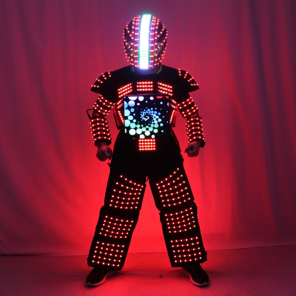 LED Robot Suit Stage Dance Costume Tron RGB Light Up Stage Suit Outfit Jacket Coat with Full-color Smart Display