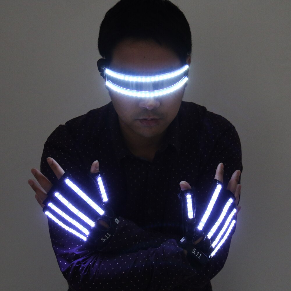 Costumes de scène LED lumineux Gants LED Lunettes lumineuses Accessoires de scène laser Fournitures de fête