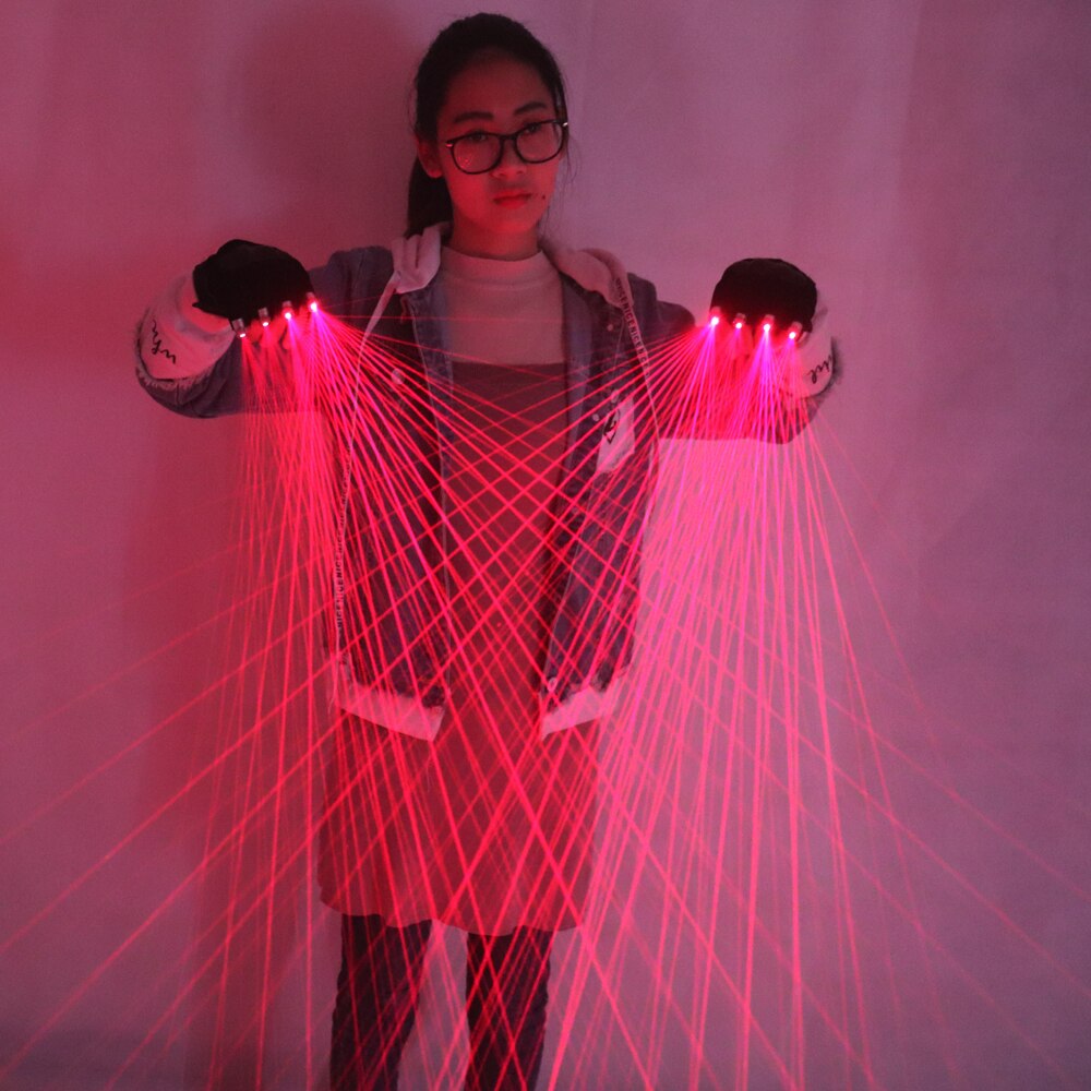 2 In 1 Multi-line Red Laser Gloves with 4pcs Laser Disco LED Laser Gloves for LED Luminous Laser Show