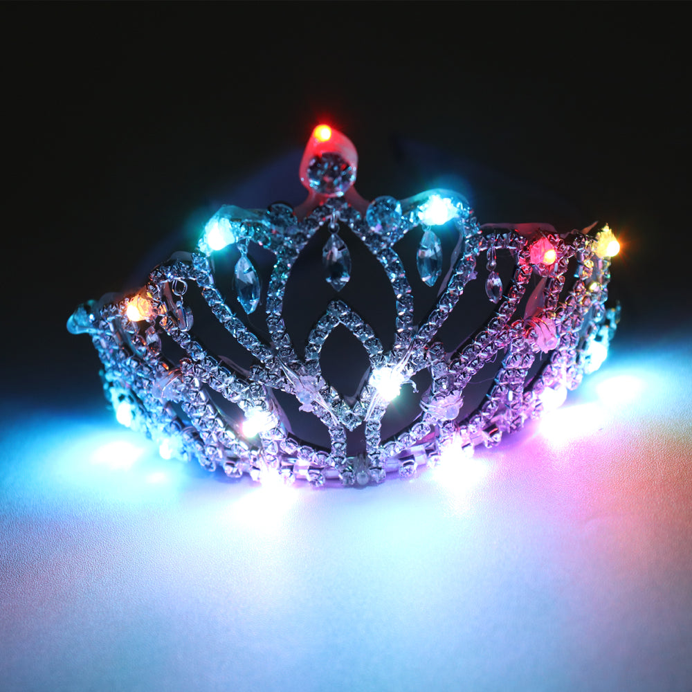 Blinking Hair Band LED Crown Headband Flashing Luminous Headwear Supplies Rhinestone Crown