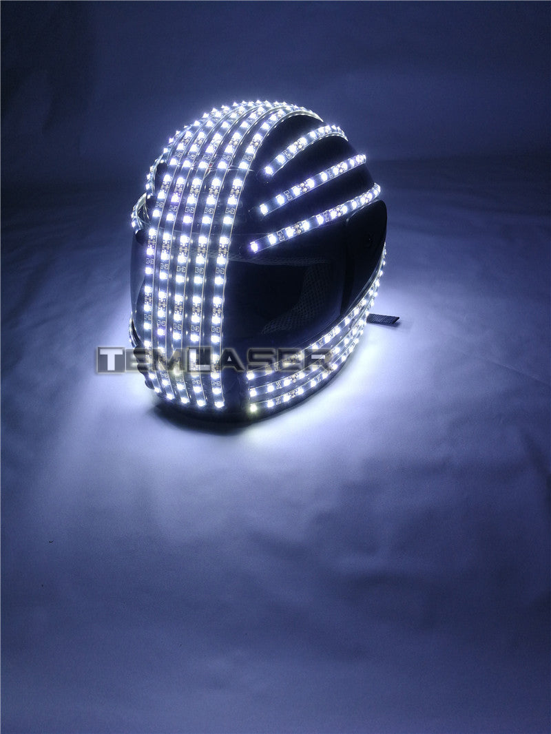 White Strobe LED Helmet LED Luminous Costumes Wireless Remote Control  Robot Laser Dance Performances