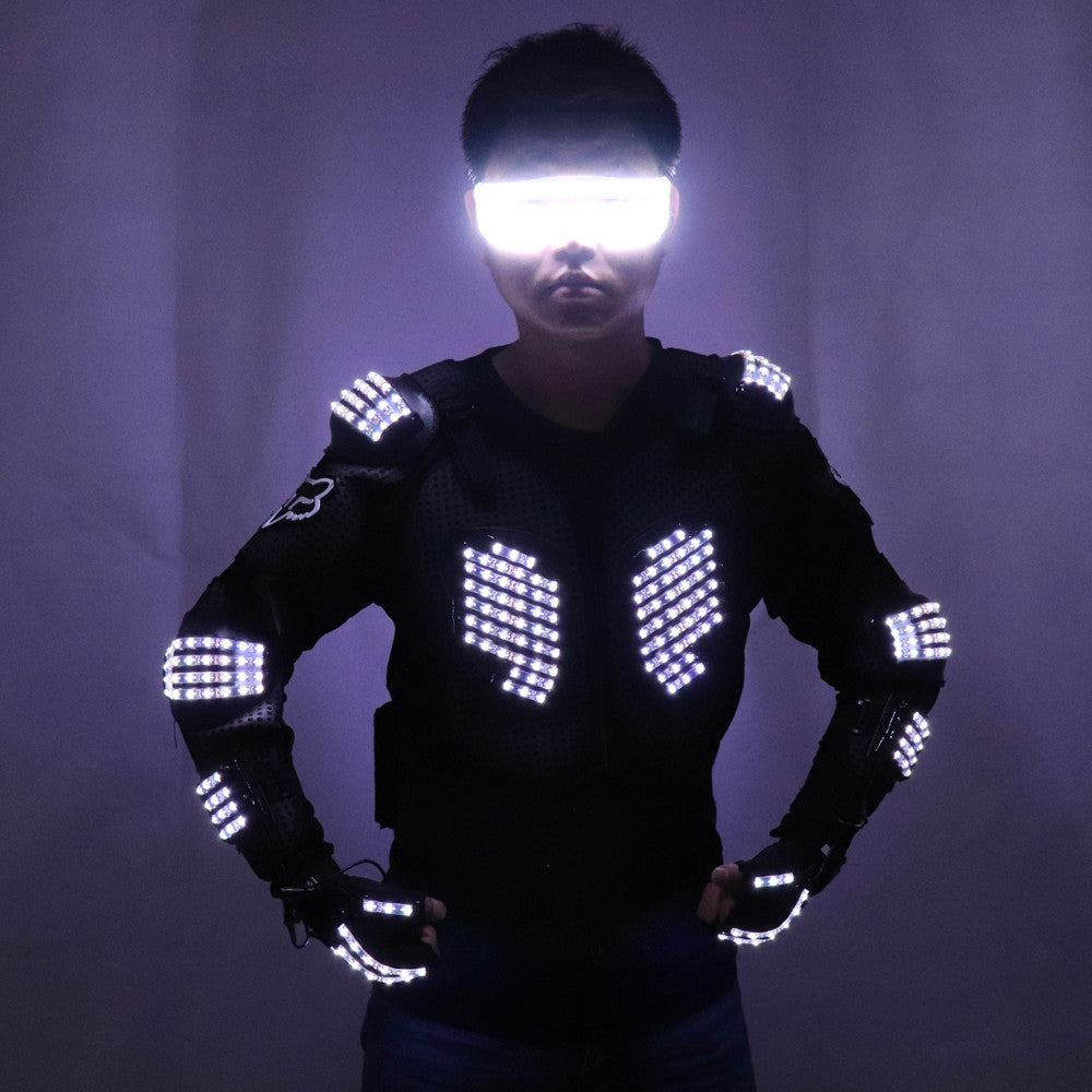 Fashion LED Armor Light Up Jackets Costume Glove Glasses Led Outfit Clothes Led Suit for LED Robot Suits