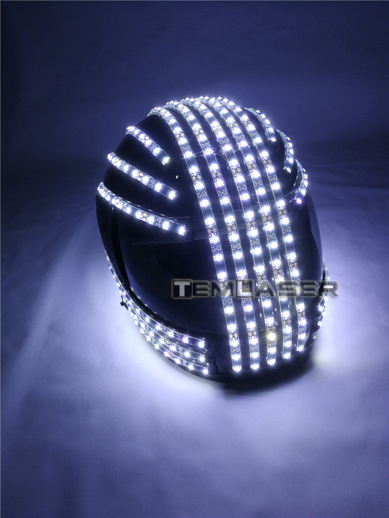 White Strobe LED Helmet LED Luminous Costumes Wireless Remote Control  Robot Laser Dance Performances