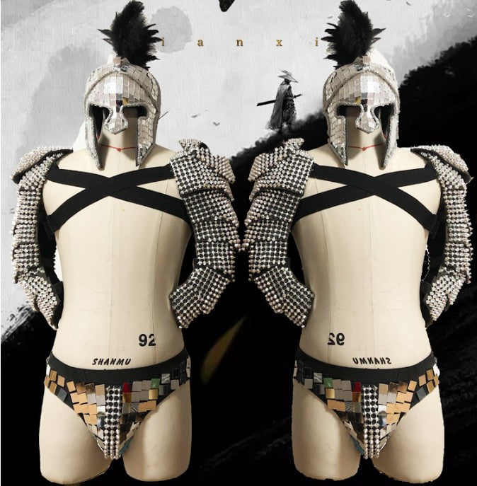 Festival Outfit Männer römischen Ritter Cosplay Kostüm GoGo Tänzer Kostüm Party Bühne handgemachte Spiegel Kostüm Nachtclub