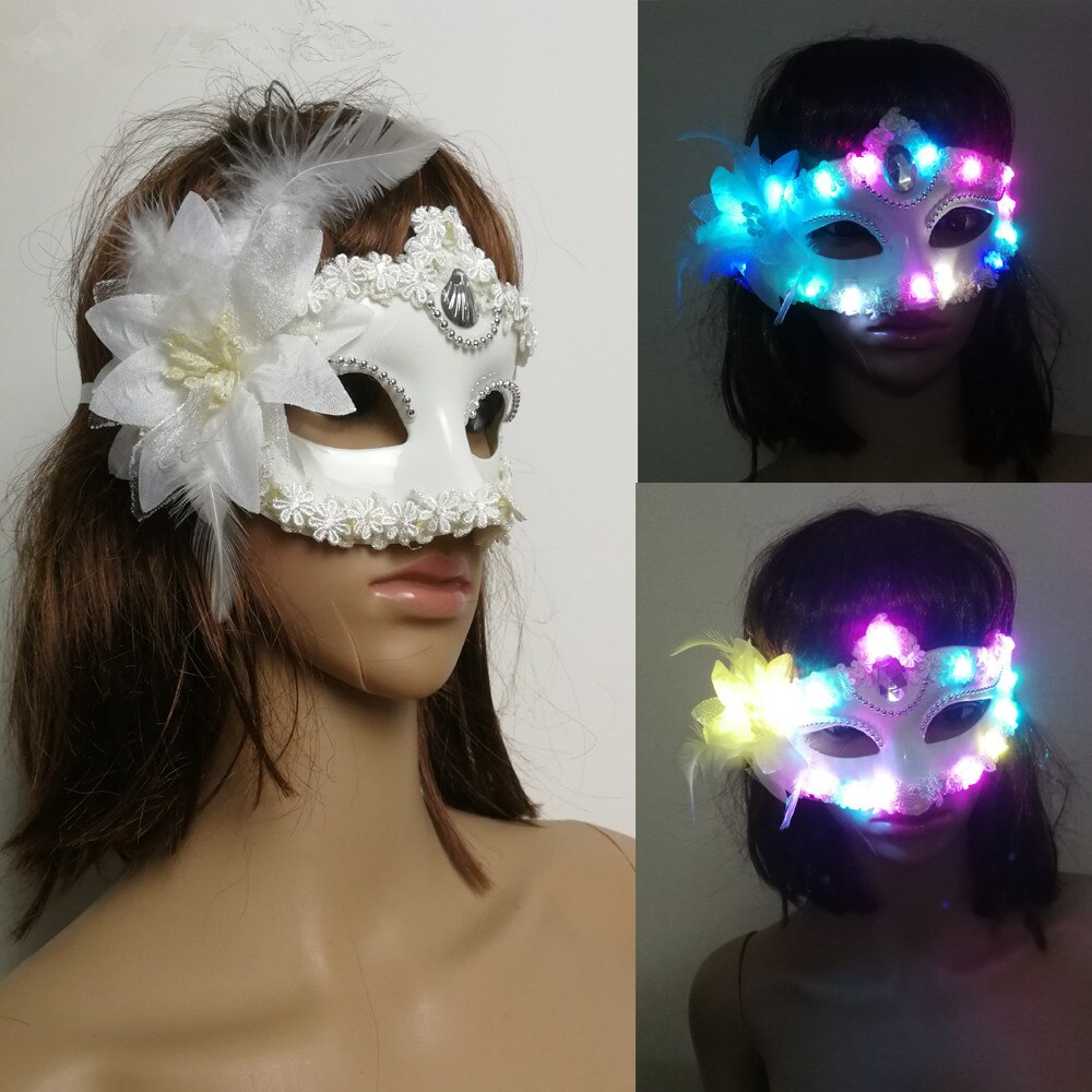 Women Lady Light Up LED Mask Masquerade Carnival Venetian Ball Masks Flashing Party Wedding Halloween Christm