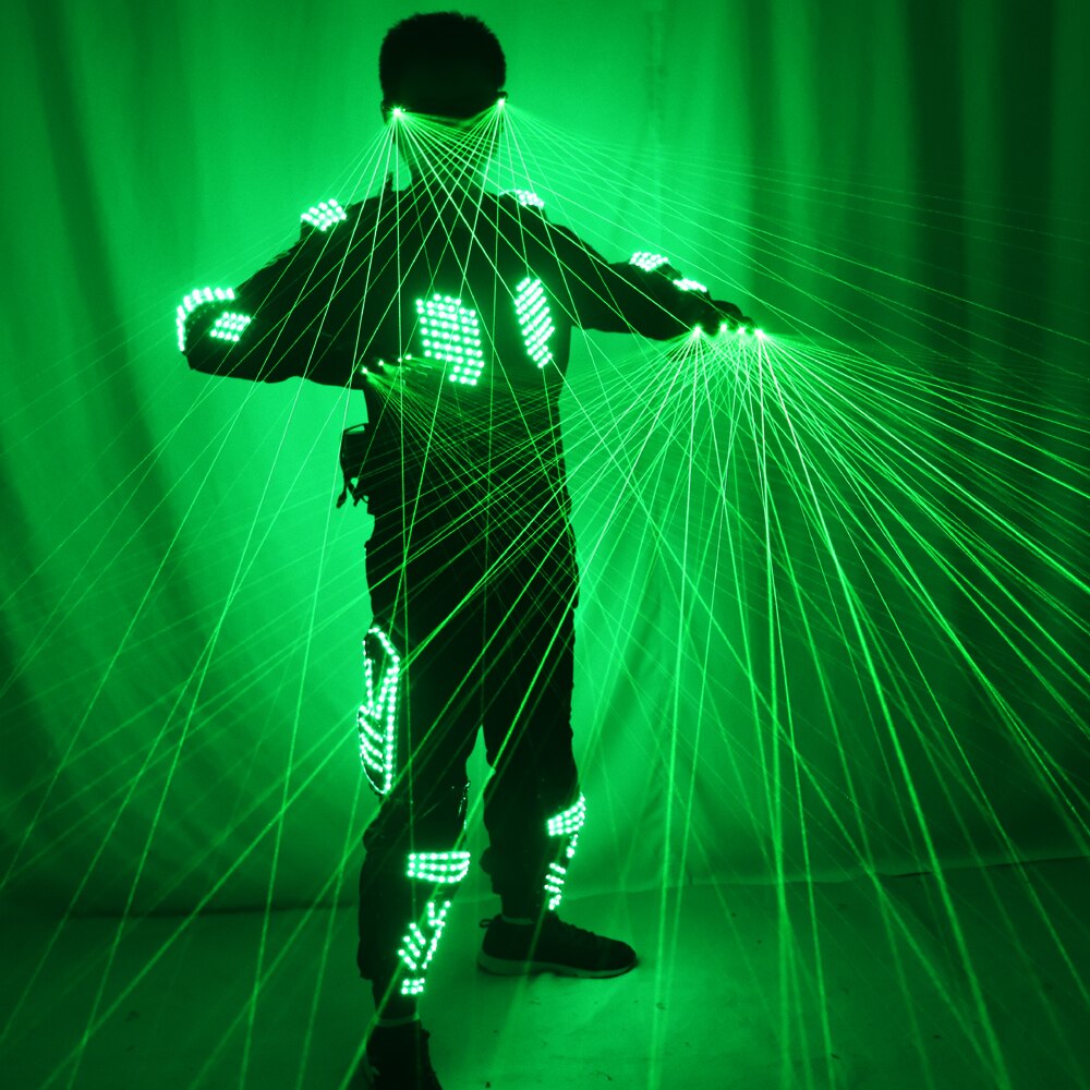 Green Laser Armor Suit LED Glow Vest Waistcoat Laser Gloves and Glasses for Bar EDM Party Performances