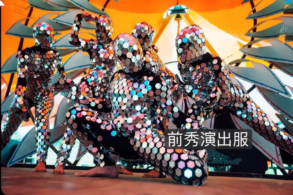GoGo Dancer Costume Mirror Dress Mask Silver Costume Head Cover Cool Reflective Mirror Accessories - Temlaser.net