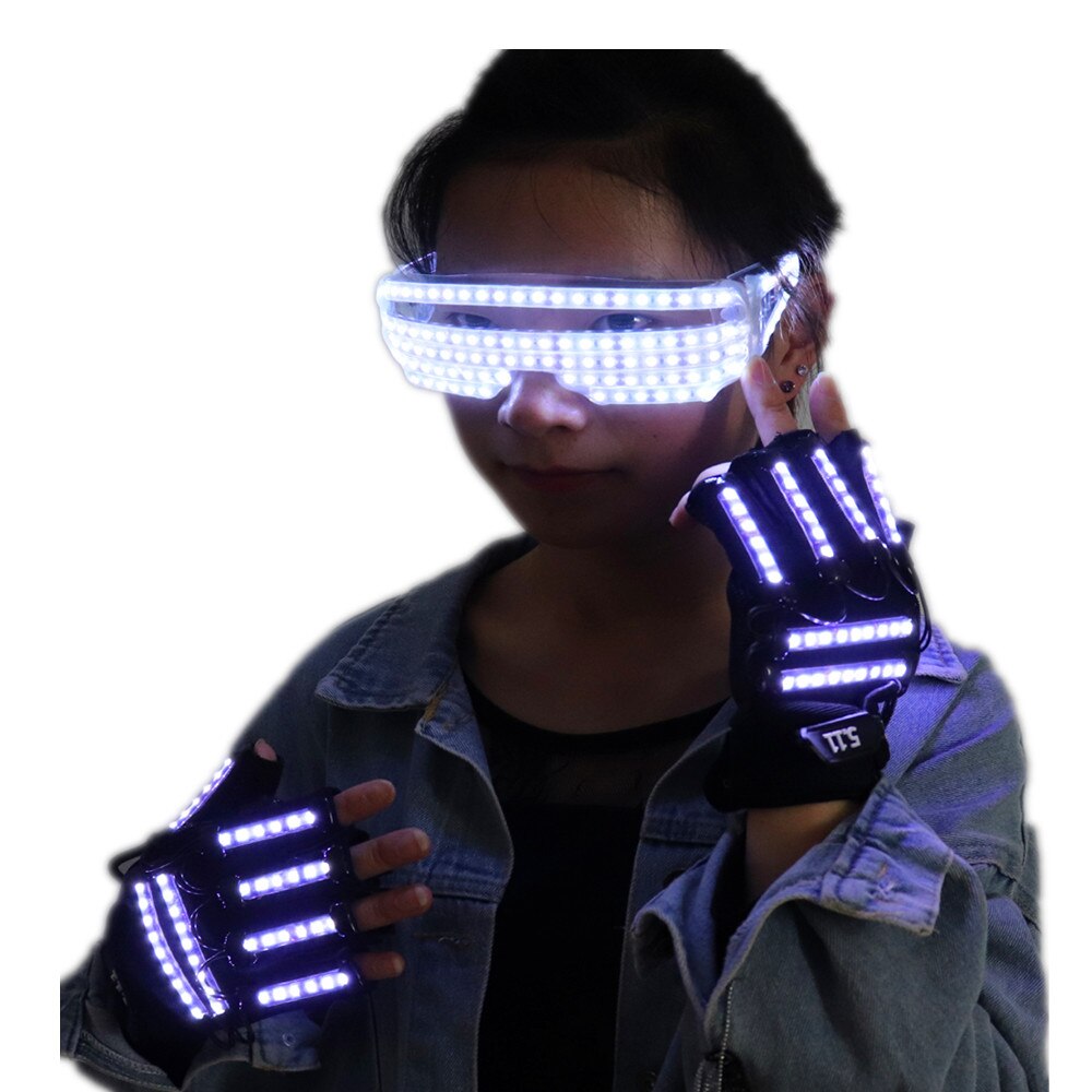 Neues Design LED Licht Emittierende Kostüme LED Leuchtende Brille Handschuhe Bühne Requisiten für Kinder Geburtstagsgeschenk