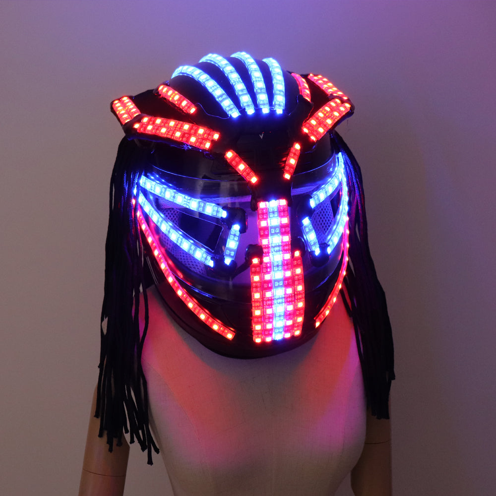 Casco LED Cantante Vestito da palcoscenico Completi Armatura Incandescente Maschera a pieno facciale Cappello Copricapo Bar Spettacolo Ballo da ballo di Natale