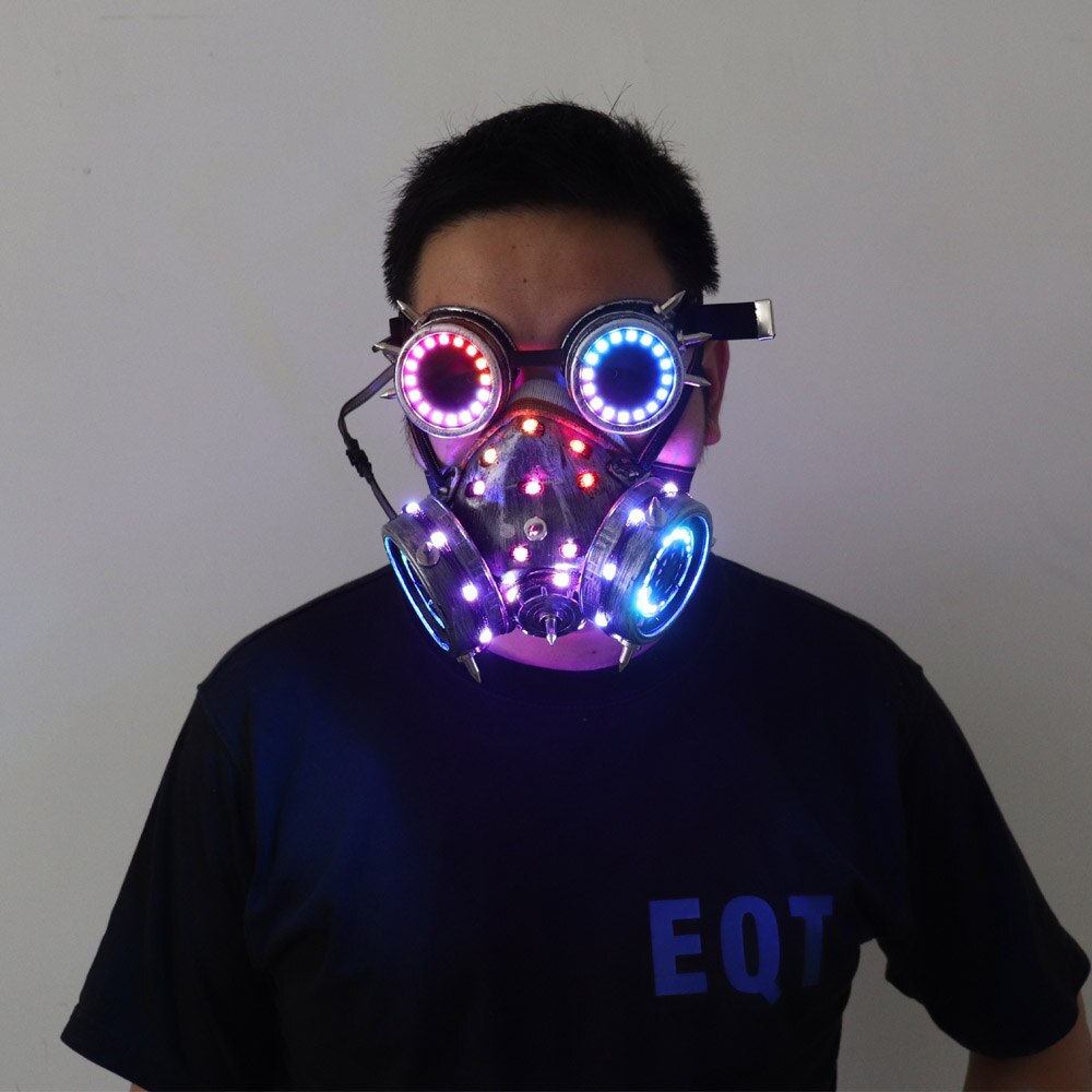 Iluminación LED a todo color, gafas Steampunk, máscaras de Gas, gafas, accesorios de barra de Cosplay, máscara gótica antiniebla para hombres y mujeres