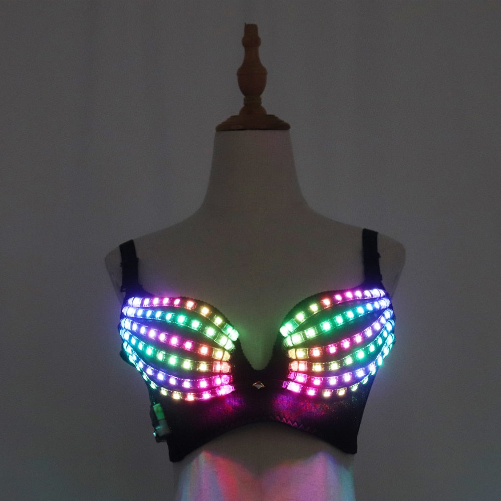 Full Color Pixel LED Bra DJ Club Luminous Underwear Led Costume Party Dress Dancing Belly Dance Wear Fancy Party Dress