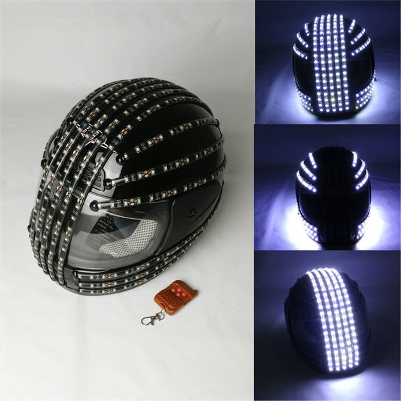 White Strobe LED Helmet LED Luminous Costumes Wireless Remote Control  Robot Laser Dance Performances