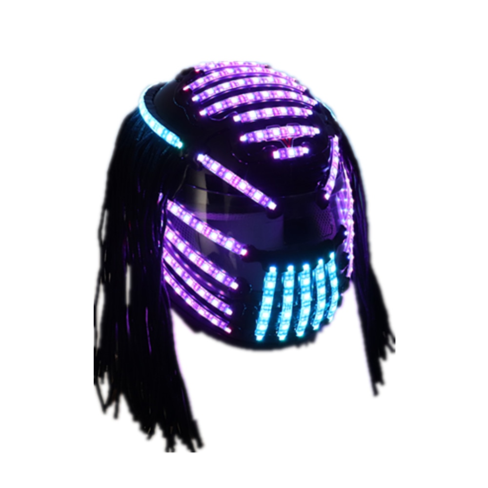 LED Helmet Monochrome Full Color Luminous Racing Helmets RGB Waterfall Effect Glowing Party DJ Robot