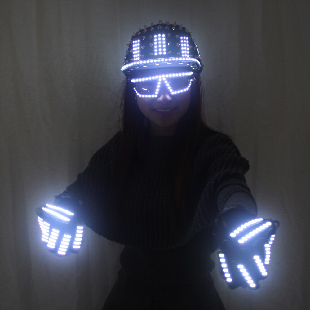 LED Luminous Glasses Gloves Rock Rivet Cap Newest Unique Gold Silver Rivet Hat for Street Hip-hop Rivet Man Woman