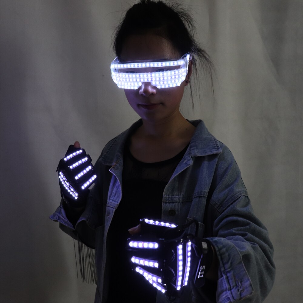 Neues Design LED Licht Emittierende Kostüme LED Leuchtende Brille Handschuhe Bühne Requisiten für Kinder Geburtstagsgeschenk