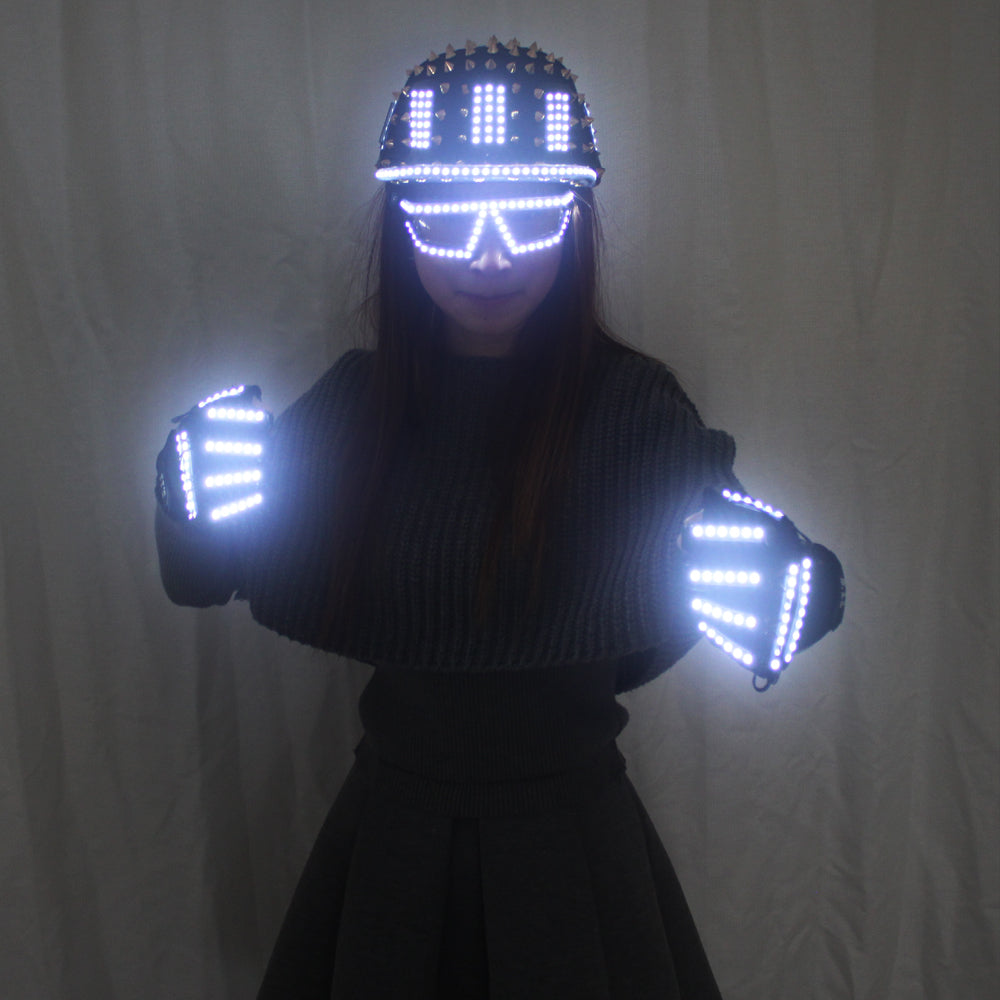 LED Luminous Glasses Gloves Rock Rivet Cap Newest Unique Gold Silver Rivet Hat for Street Hip-hop Rivet Man Woman