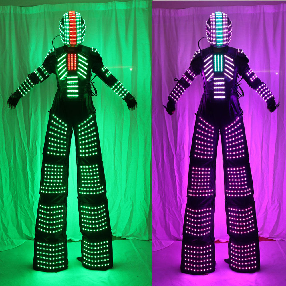 Traje LED Robot Costume Led Clothes Stilts Walker Costume LED Suit Costume Helmet Laser Gloves CO2 Jet Machine