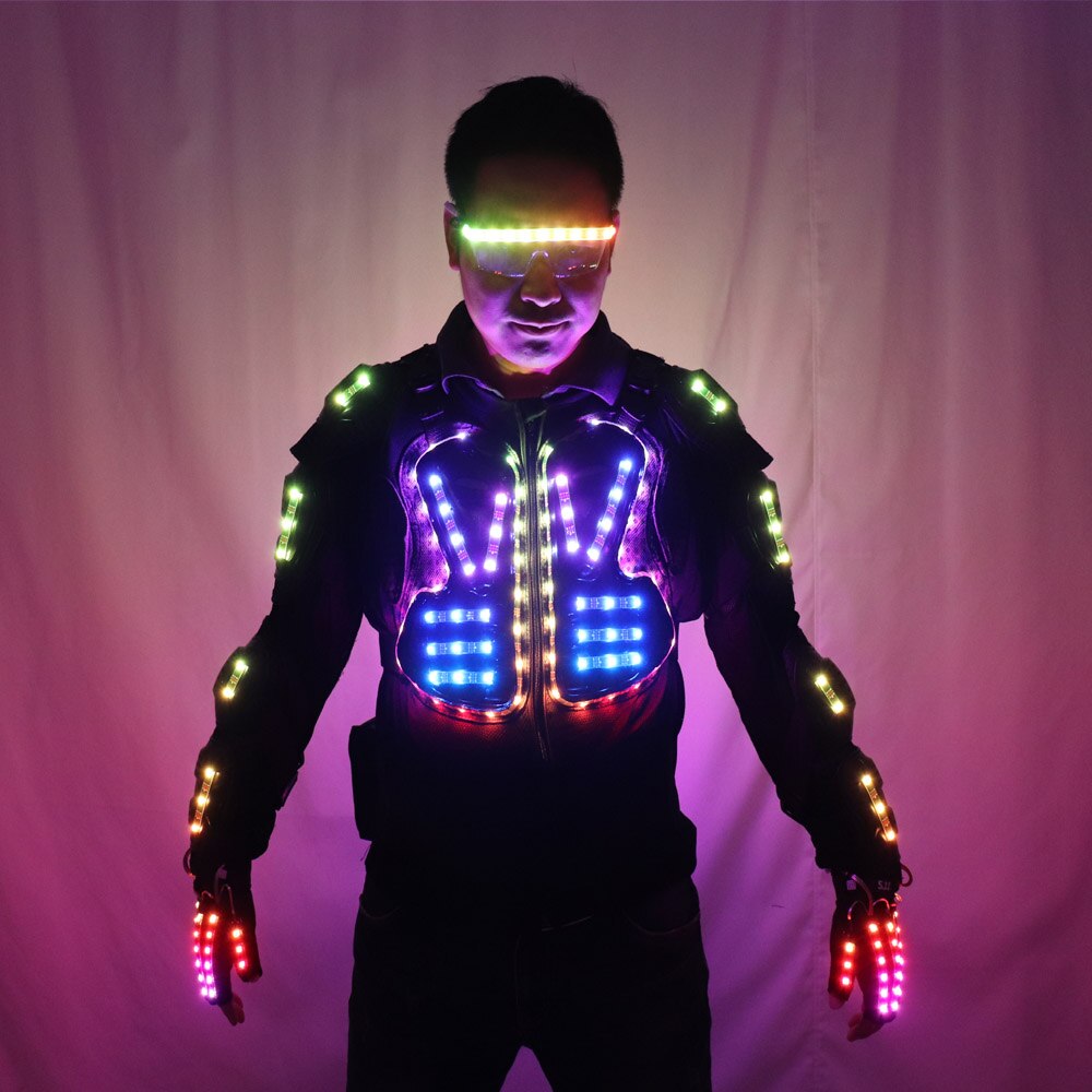 Full Color LED Luminous Armor Light Up Jacket Glowing Costumes Suit Bar Dance Team DS Singer DJ Nightclub Gogo Costume