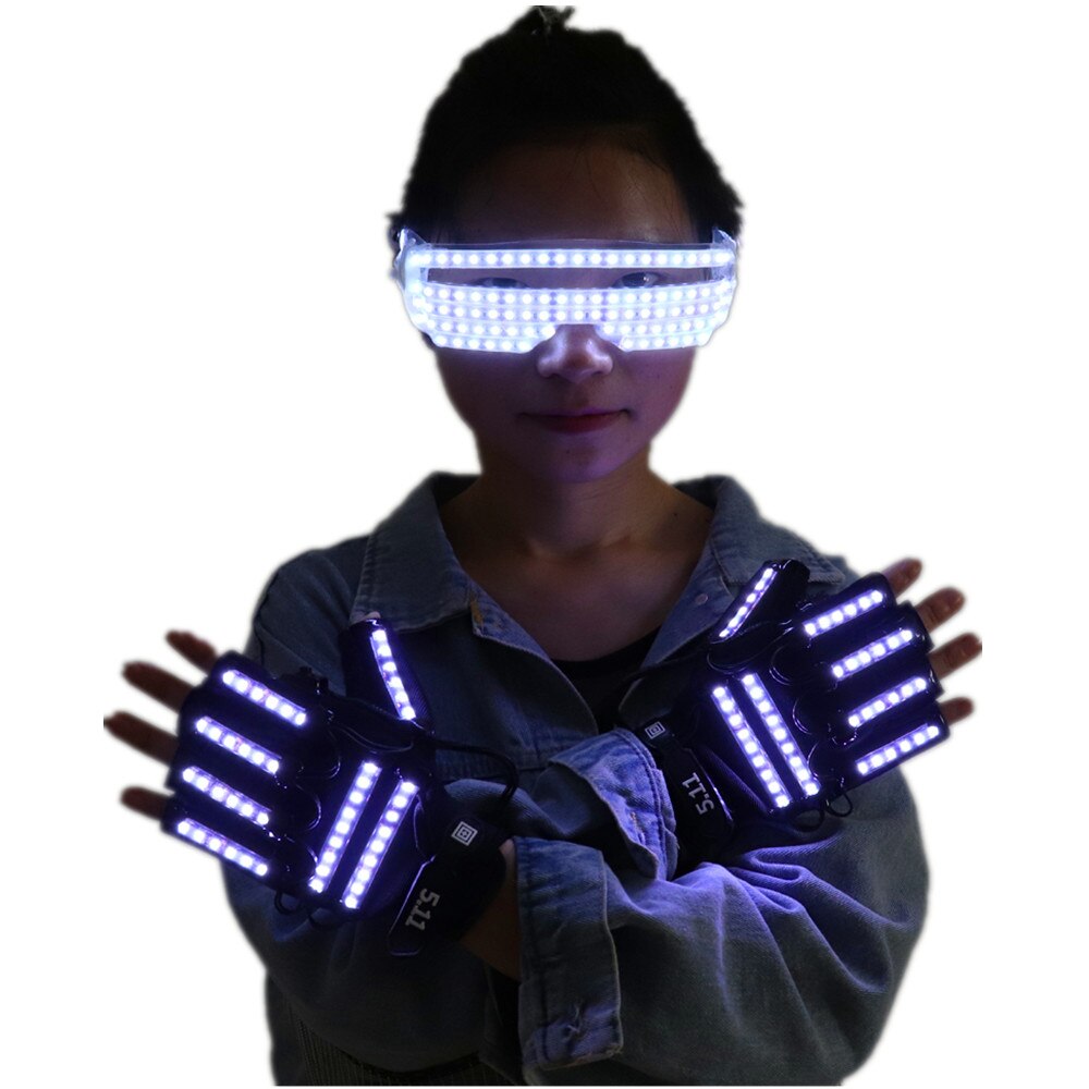 Neues Design LED Licht Emittierende Kostüme LED Leuchtende Brille Handschuhe Bühne Requisiten für Kinder Geburtstagsgeschenk