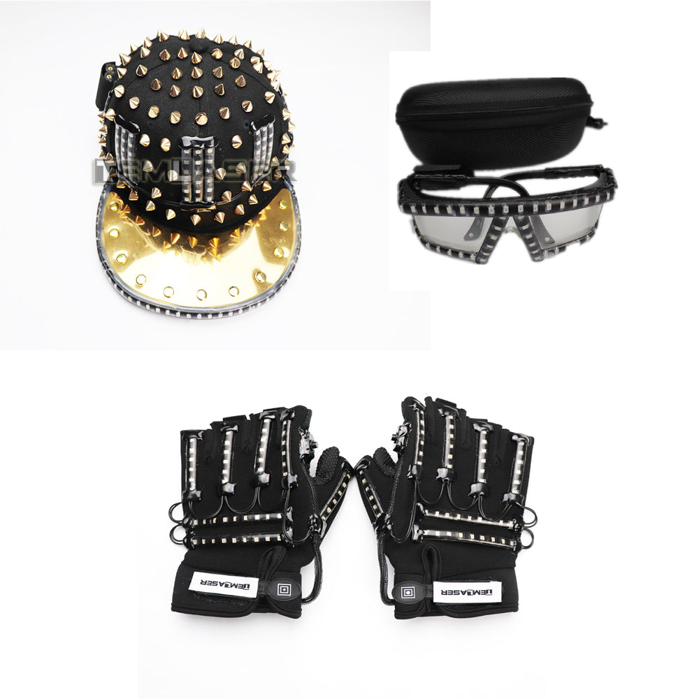 LED Luminous Glasses Gloves Rock Rivet Cap Newest Unique Gold Silver Rivet Hat for Street Hip-hop Rivet Man Woman