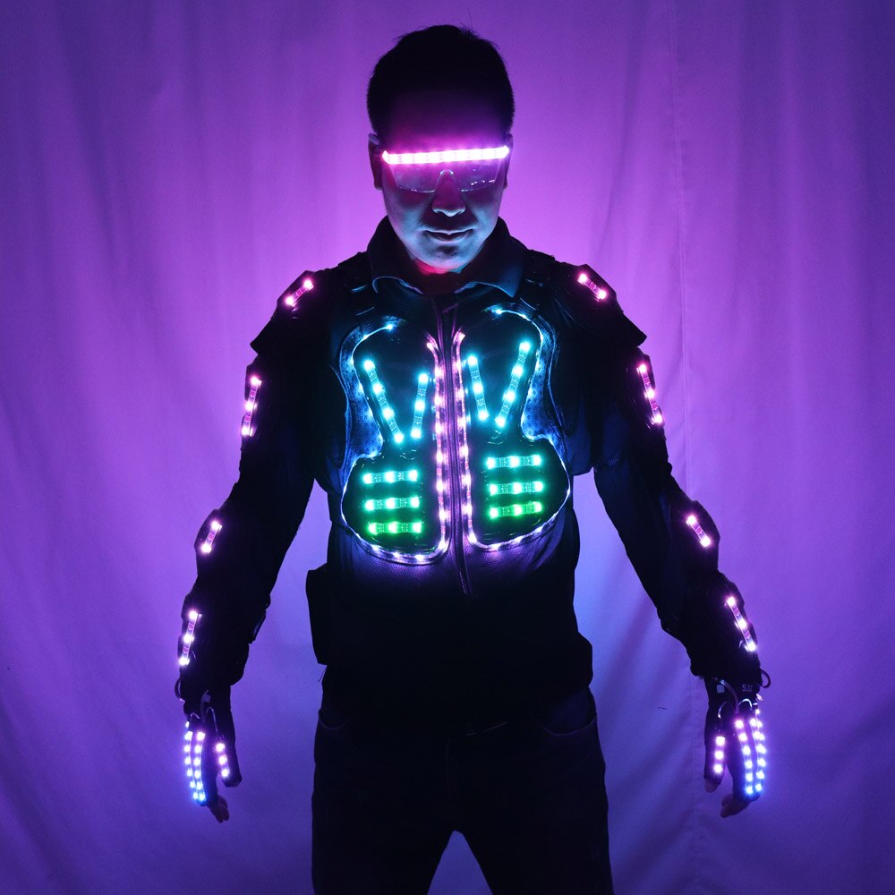 Full Color LED Luminous Armor Light Up Jacket Glowing Costumes Suit Bar Dance Team DS Singer DJ Nightclub Gogo Costume