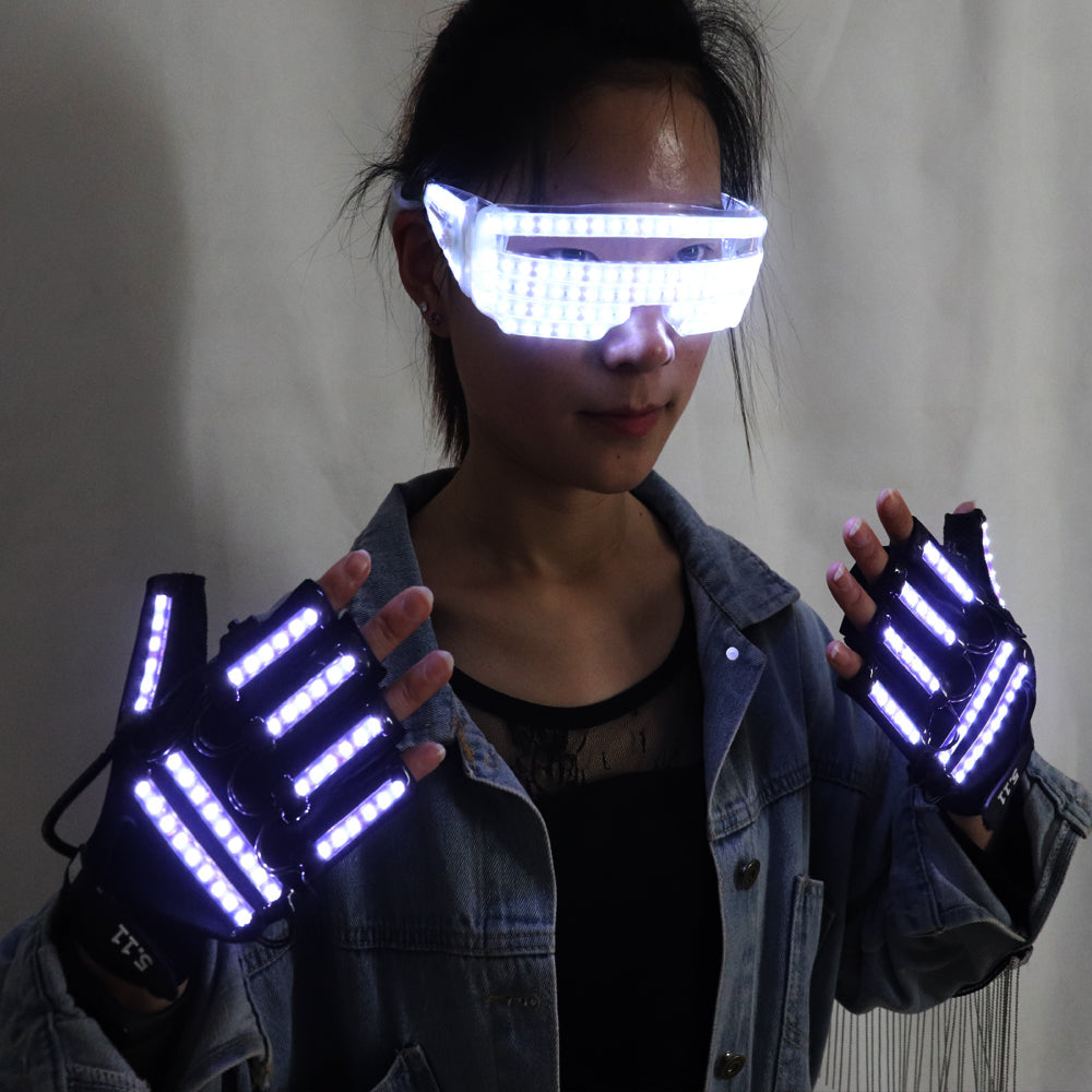 Neues Design LED Licht Emittierende Kostüme LED Leuchtende Brille Handschuhe Bühne Requisiten für Kinder Geburtstagsgeschenk