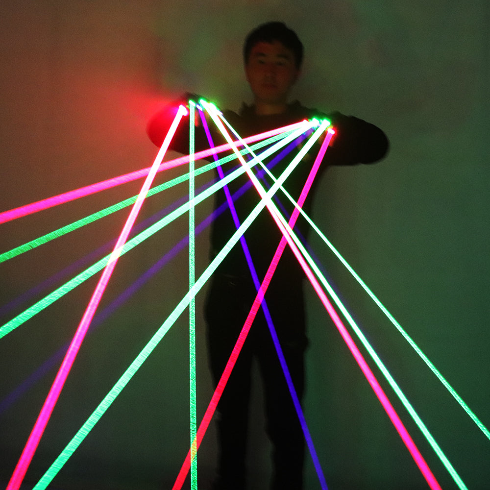 Gants à laser RGB avec 7pcs laser 3Green 2Red 2Violet gants de stade bleus pour le spectacle de parti de club de disc-jockey