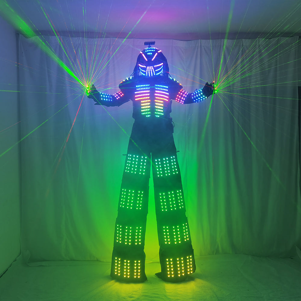 Traje LED Robot Costume Clothes Stilt Walking Luminous Suit Jacket with Laser Gloves Helmet for Bar DJ Music Festivals