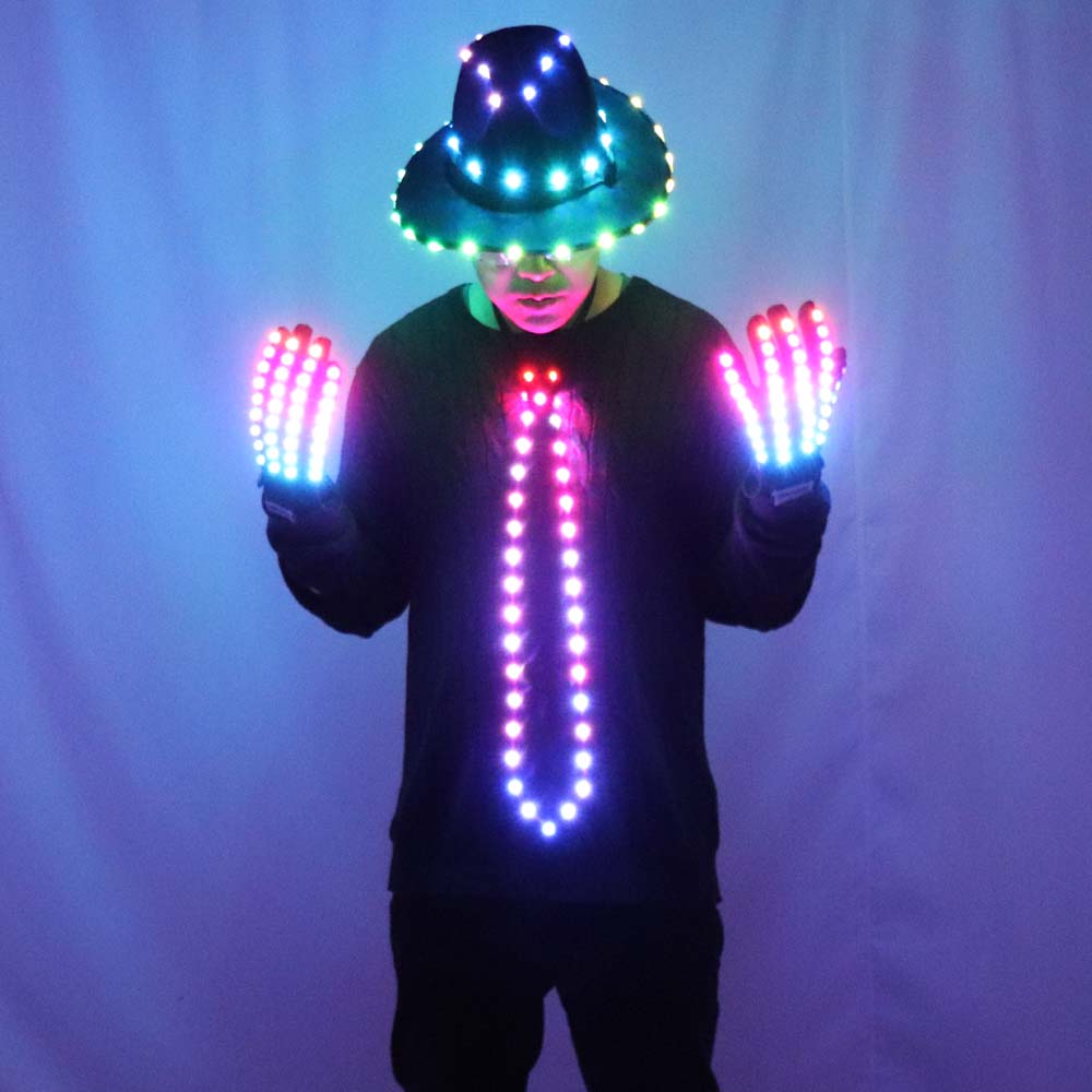 LED Blinking Sequin Jazz Hat Cap Bow Tie Wear Props Easter Wedding Birthday Party Ramadan Decoration