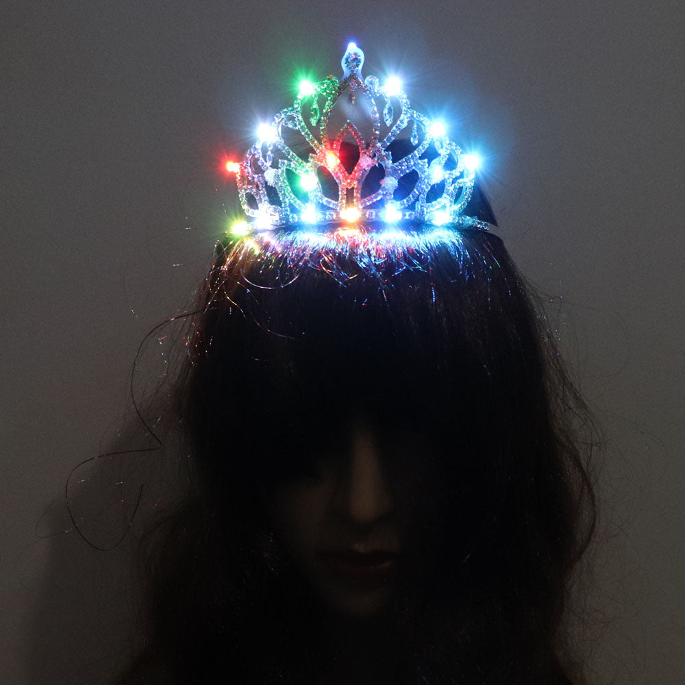 Blinking Hair Band LED Crown Headband Flashing Luminous Headwear Supplies Rhinestone Crown