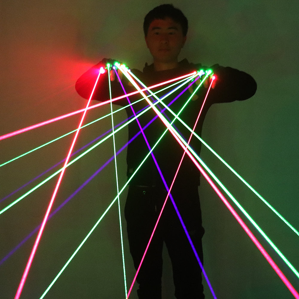 Gants à laser RGB avec 7pcs laser 3Green 2Red 2Violet gants de stade bleus pour le spectacle de parti de club de disc-jockey