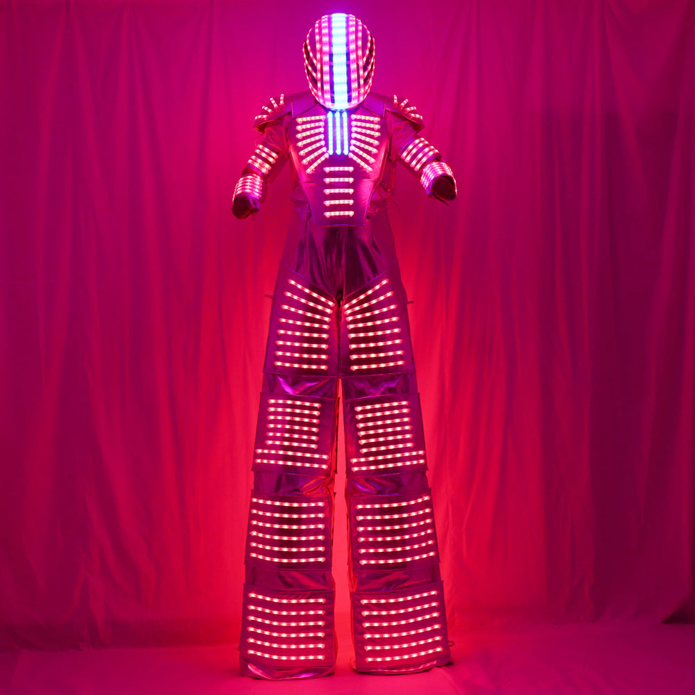 Traje LED Robot Costume Led Clothes Stilts Walker Costume LED Suit Costume Helmet Laser Gloves CO2 Jet Machine