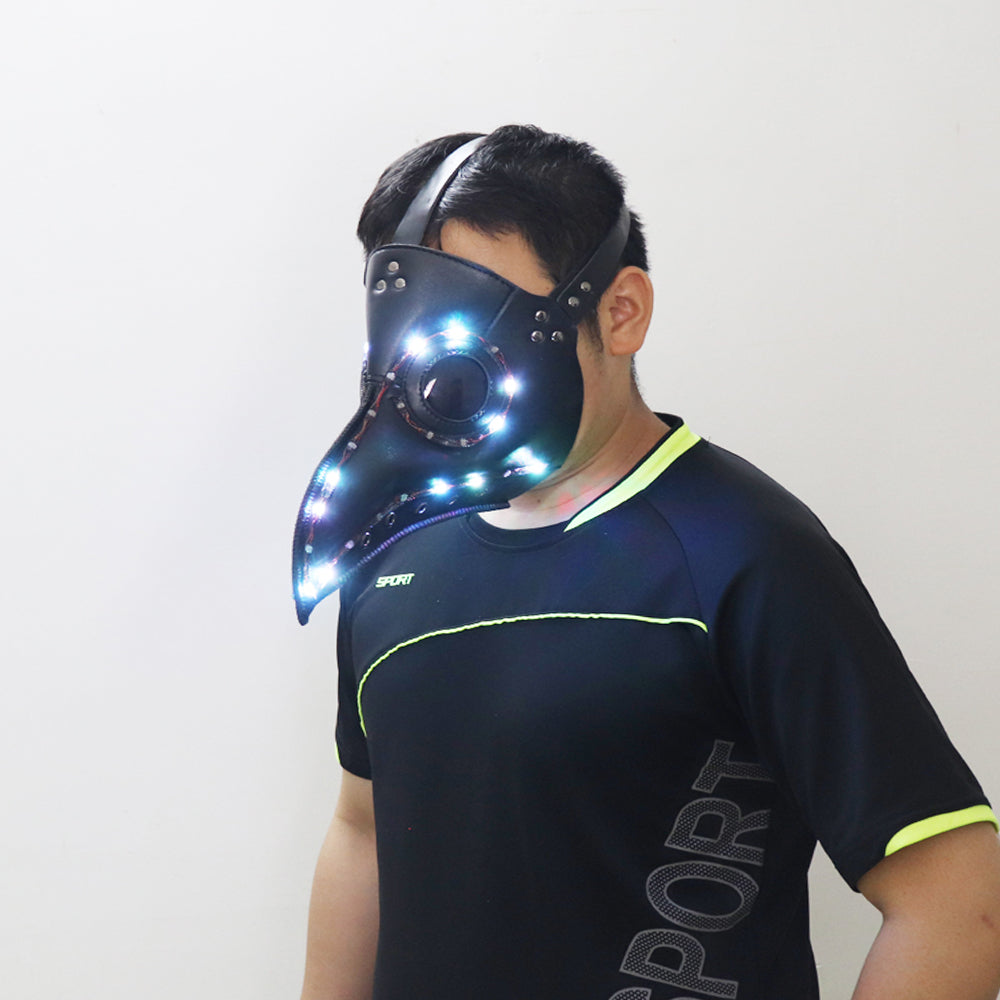 Máscara gótica de Halloween con pico de PU, máscara LED Steampunk, Doctor de la peste, Retro, boca de pájaro fresca, máscara luminosa a todo Color, fiesta de disfraces
