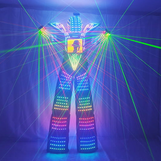 Traje Disfraz de Robot LED Ropa Led Zancos Disfraz de caminante Traje con LED Traje Casco Guantes láser