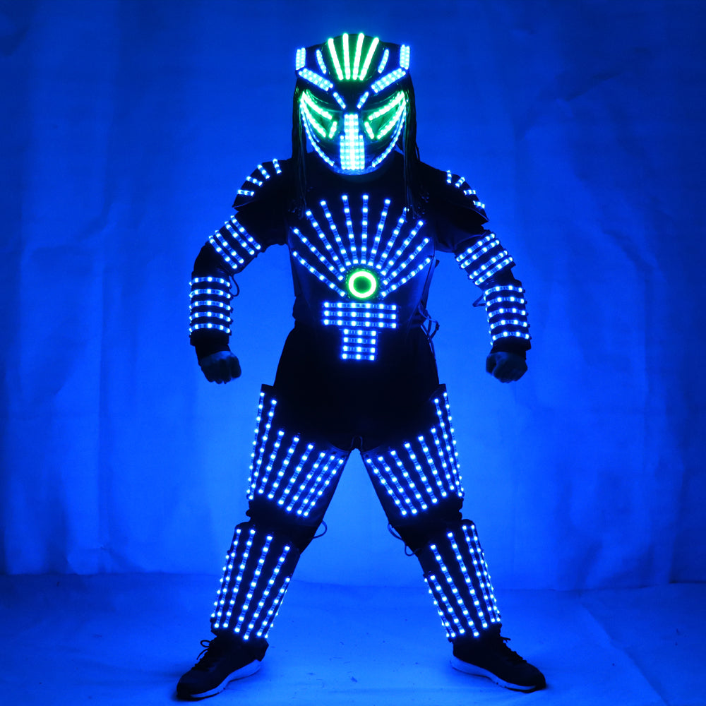 RGB Colorful Led Luminous Robot Suit with LED Helmet Illuminated LED Growing Light Performance Stage Costume Clothes