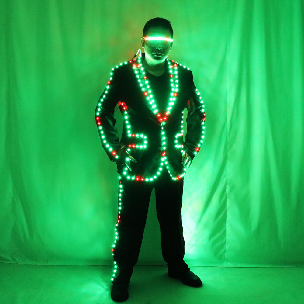 Full Color Pixel LED Lights Jacket Coat Stage Dance Costume Tron RGB Light Up Stage Suit Outfit