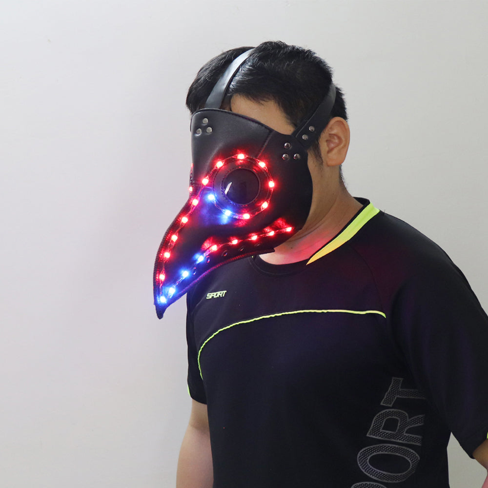 Máscara gótica de Halloween con pico de PU, máscara LED Steampunk, Doctor de la peste, Retro, boca de pájaro fresca, máscara luminosa a todo Color, fiesta de disfraces