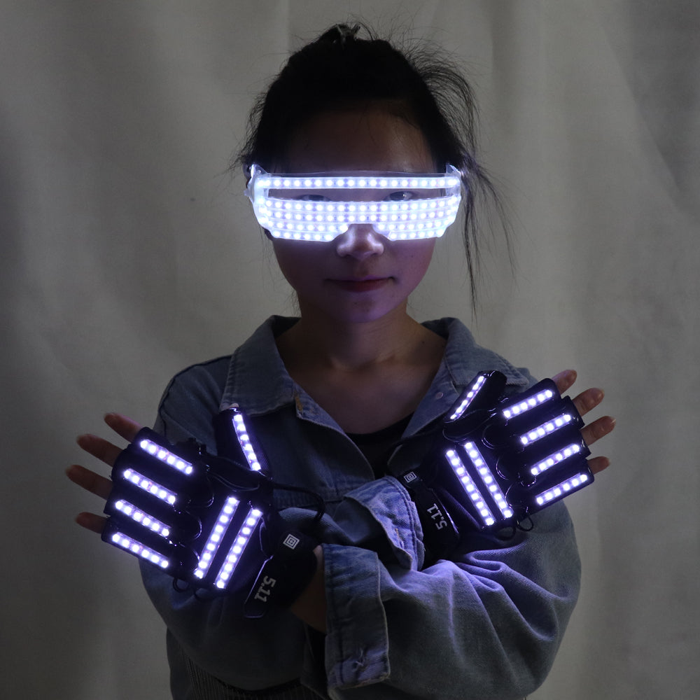 Neues Design LED Licht Emittierende Kostüme LED Leuchtende Brille Handschuhe Bühne Requisiten für Kinder Geburtstagsgeschenk