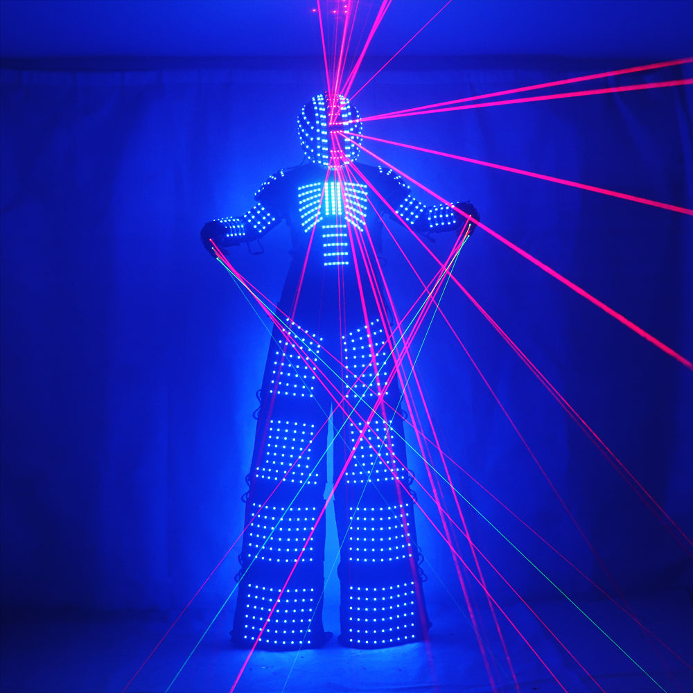 LED-Roboteranzüge Roboterkostüm David Guetta LED-Roboteranzug mit Laserhelmhandschuhen Beleuchtete Kryoman-Roboter-Led-Stelzen-Kleidung