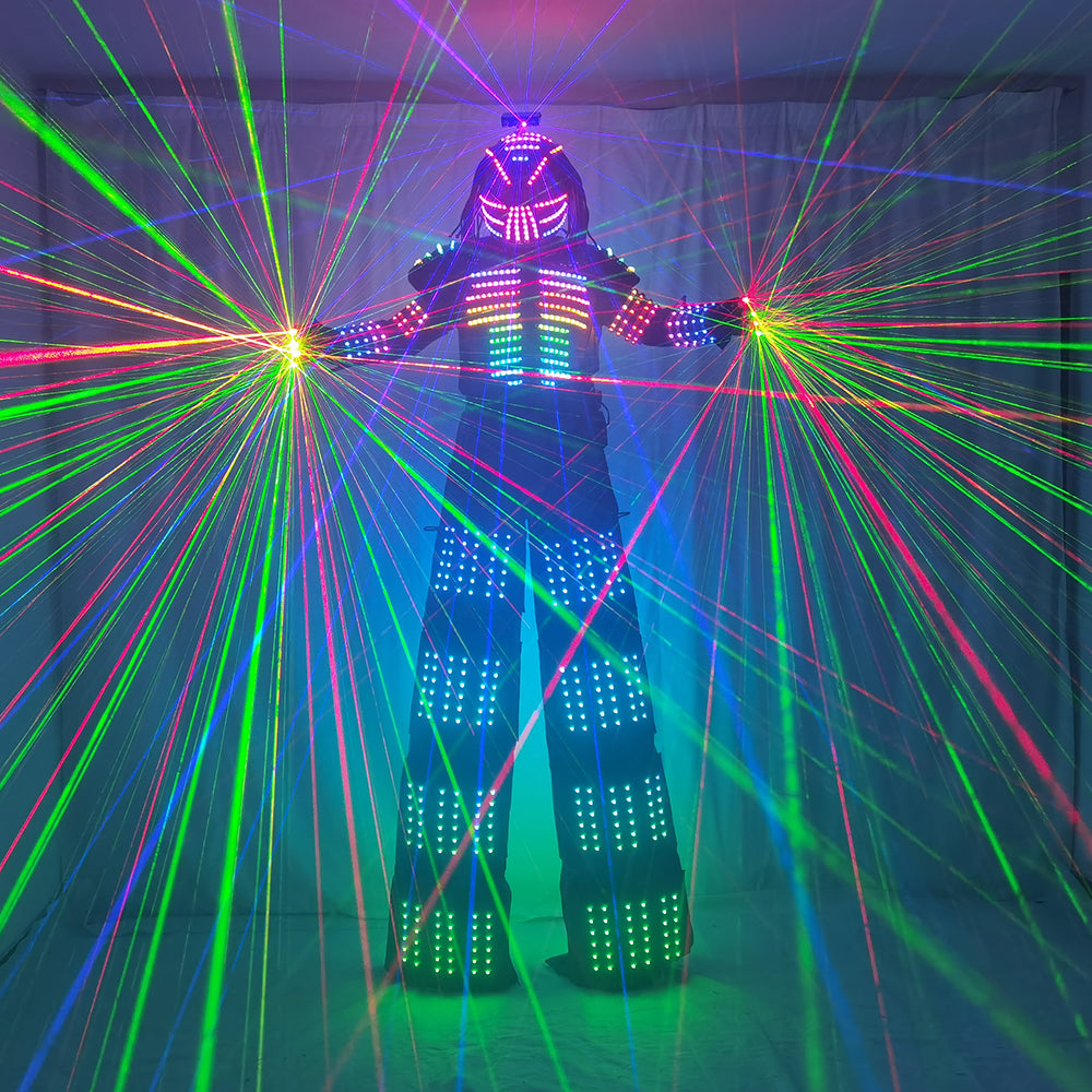 Traje LED Robot Costume Clothes Stilt Walking Luminous Suit Jacket with Laser Gloves Helmet for Bar DJ Music Festivals