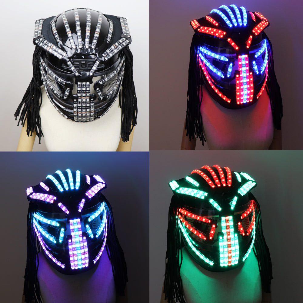 Casco LED Cantante Vestito da palcoscenico Completi Armatura Incandescente Maschera a pieno facciale Cappello Copricapo Bar Spettacolo Ballo da ballo di Natale