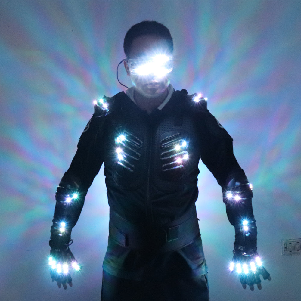 RGB Colorful Light Armor Outfits Glowing Clothe Show Dress Bar DJ MC Performance Robot Men Suit Led Costumes Ballroom Wears