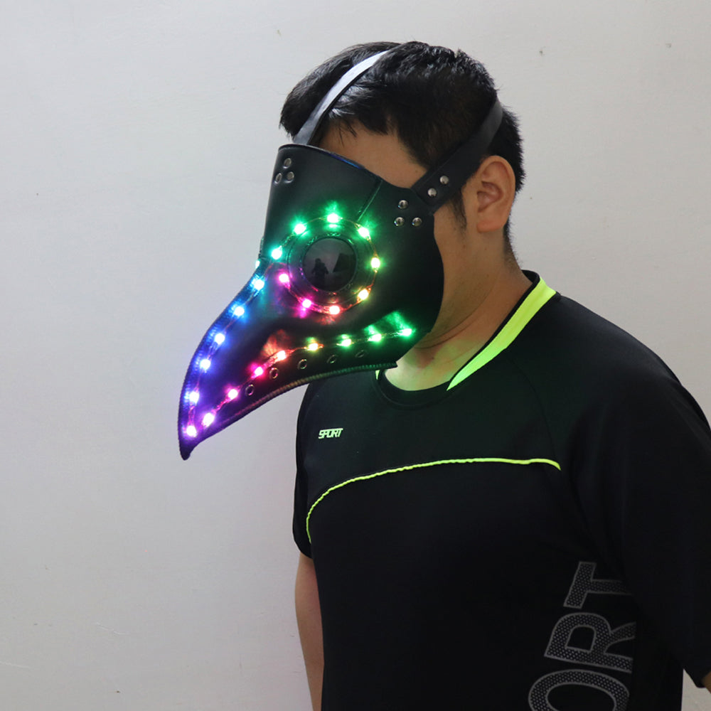 Máscara gótica de Halloween con pico de PU, máscara LED Steampunk, Doctor de la peste, Retro, boca de pájaro fresca, máscara luminosa a todo Color, fiesta de disfraces