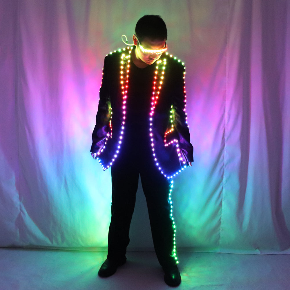 Full Color Pixel LED Lights Jacket Coat Stage Dance Costume Tron RGB Light Up Stage Suit Outfit