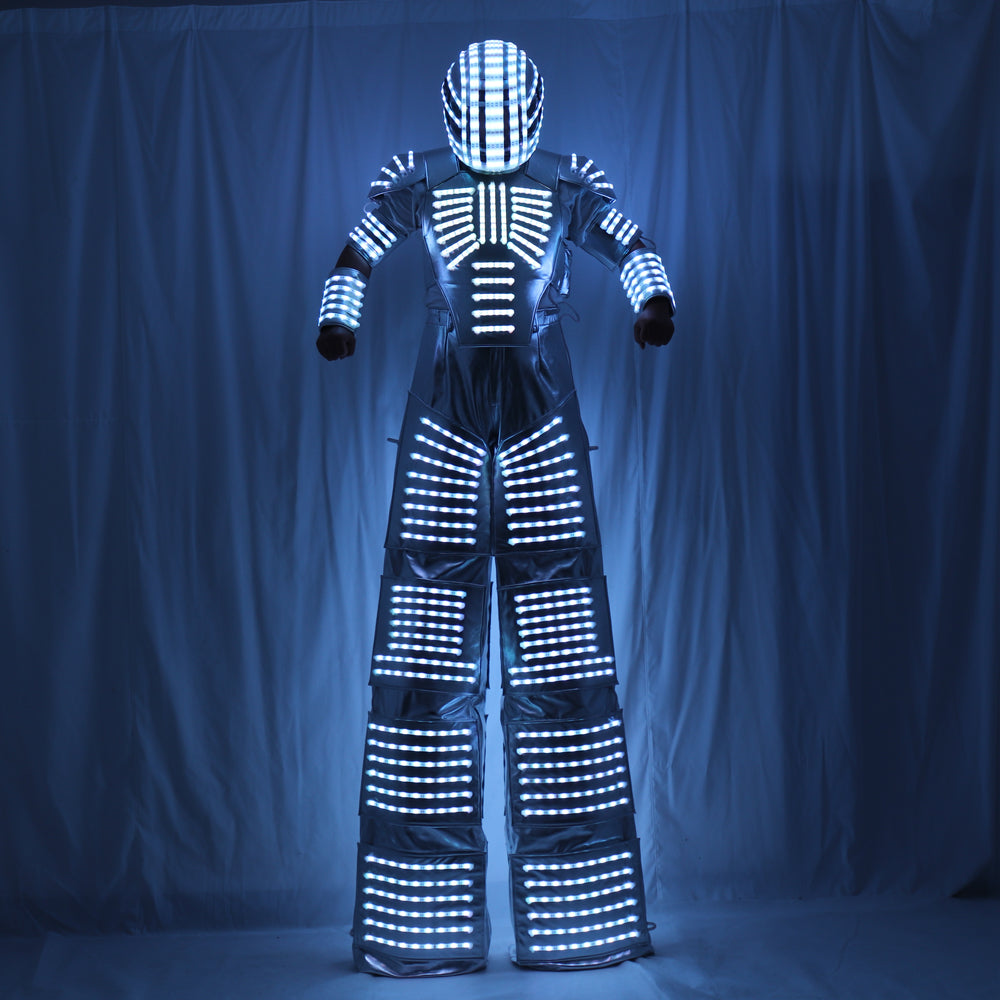 Traje LED Robot Costume Led Clothes Stilts Walker Costume LED Suit Costume Helmet Laser Gloves CO2 Jet Machine