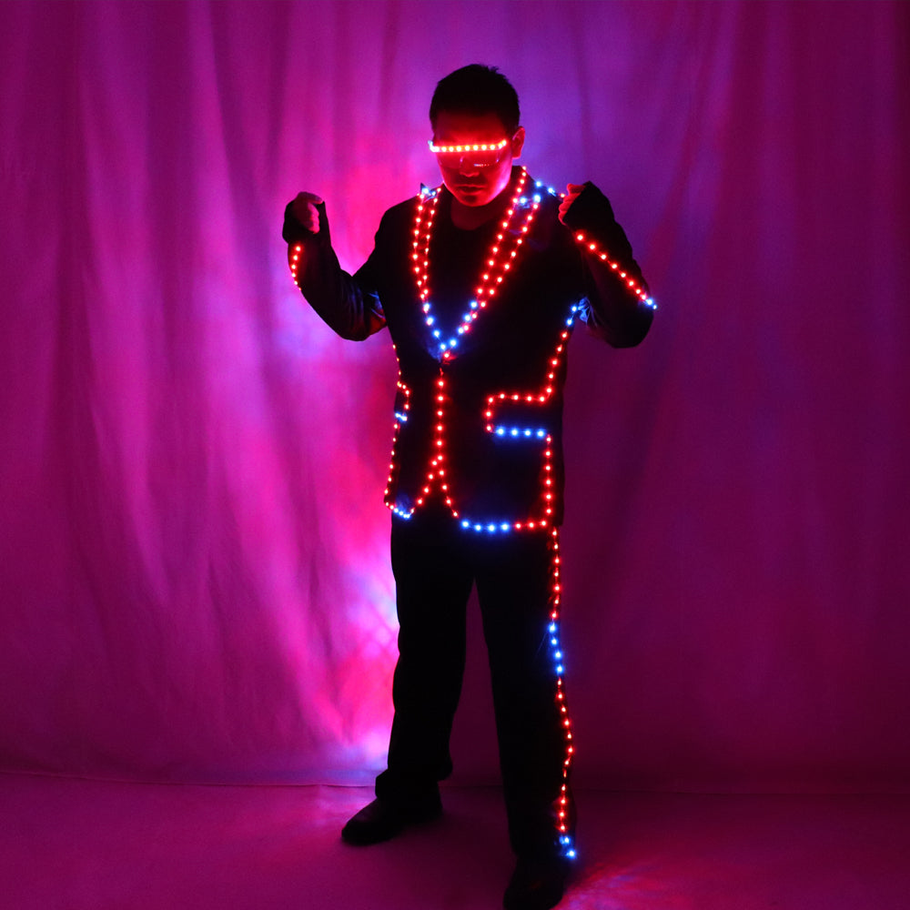 Full Color Pixel LED Lights Jacket Coat Stage Dance Costume Tron RGB Light Up Stage Suit Outfit