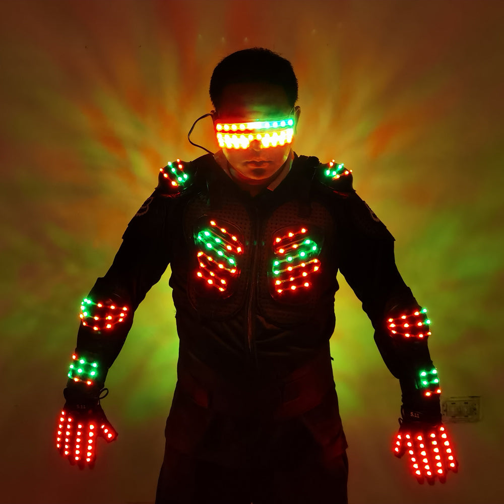 RGB Colorful Light Armor Outfits Glowing Clothe Show Dress Bar DJ MC Performance Robot Men Suit Led Costumes Ballroom Wears