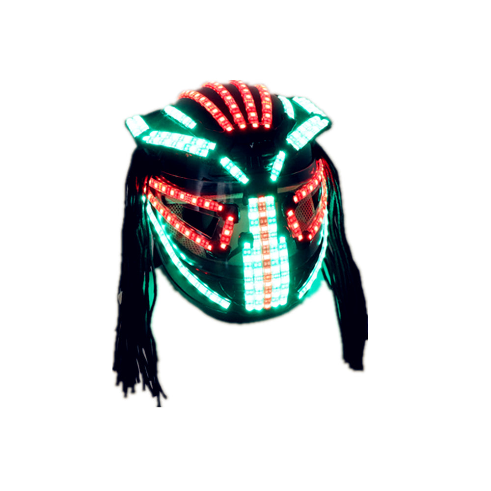 Casco LED Cantante Vestito da palcoscenico Completi Armatura Incandescente Maschera a pieno facciale Cappello Copricapo Bar Spettacolo Ballo da ballo di Natale