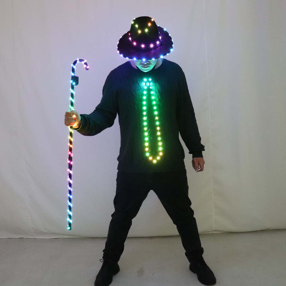 LED Costume Clothes Suit Light Up Belly Dancing Flashing White Canes Women Men Jazz Dance for Stage Performance Party As Gift