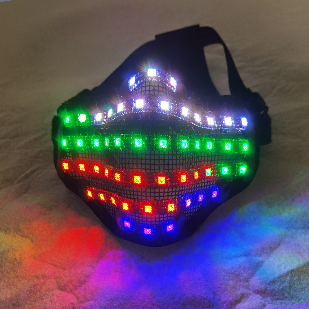 LED Rgb Mutilcolor Light Mask Héroe de la cara Dj Mask Party Halloween cumpleañera Mascarillas de colores LED para mostrar